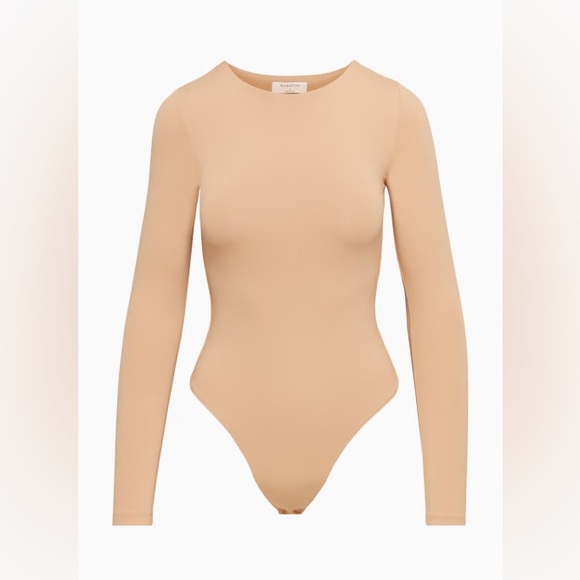 Aritzia Tops - Aritzia Babaton Classic Tan Crew Neck Bodysuit Size Small